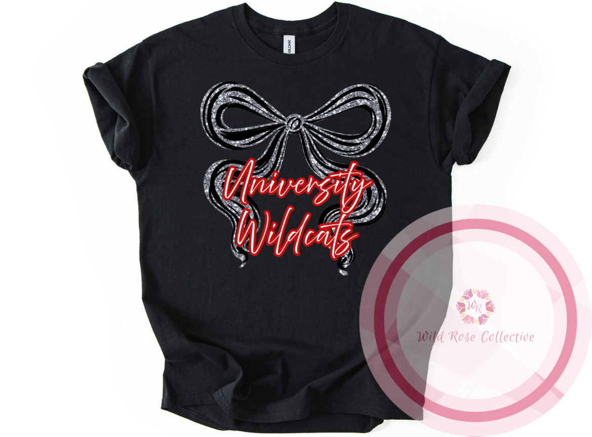 University Wildcats Brushstroke Bow Tshirt - black