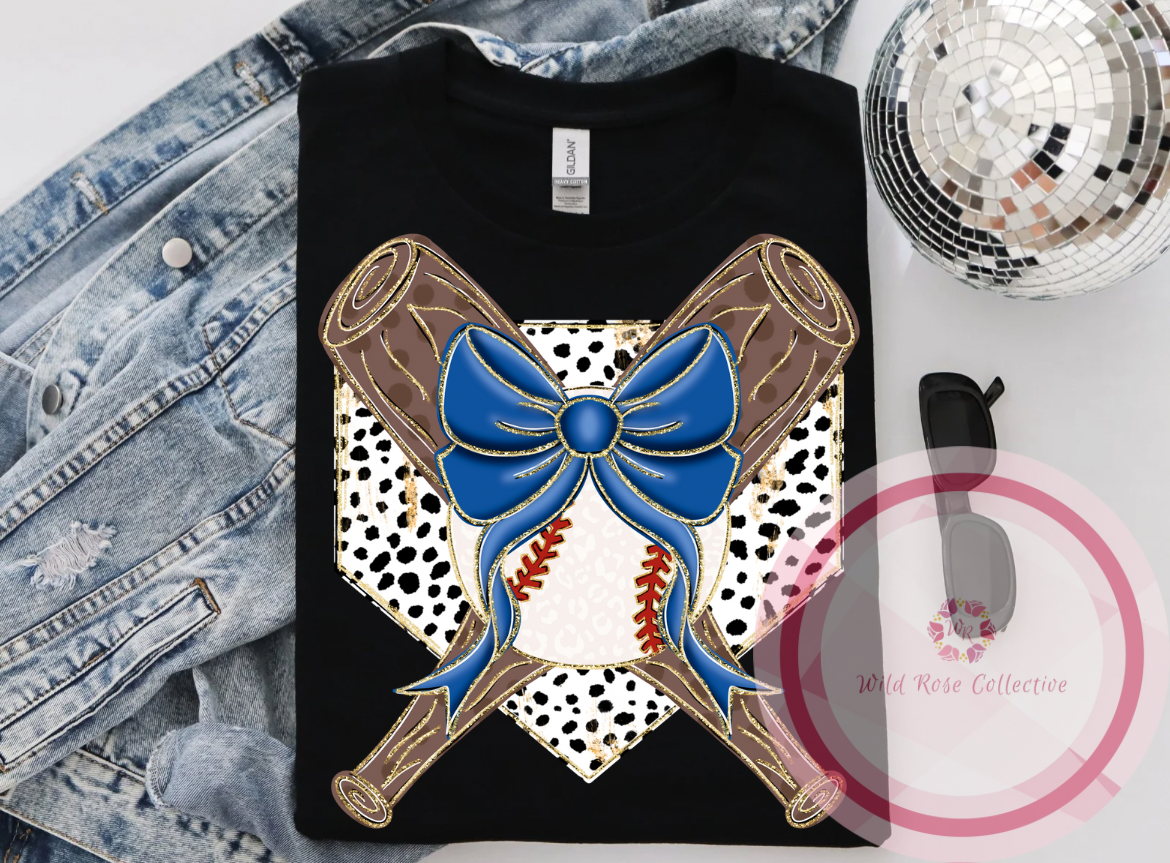 Glittery Baseball Coquette with Royal blue bow