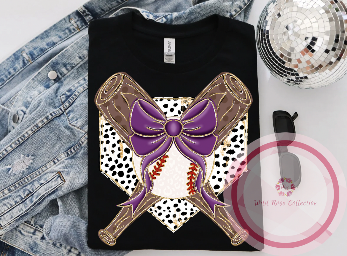 Glittery Baseball Coquette with purple bow