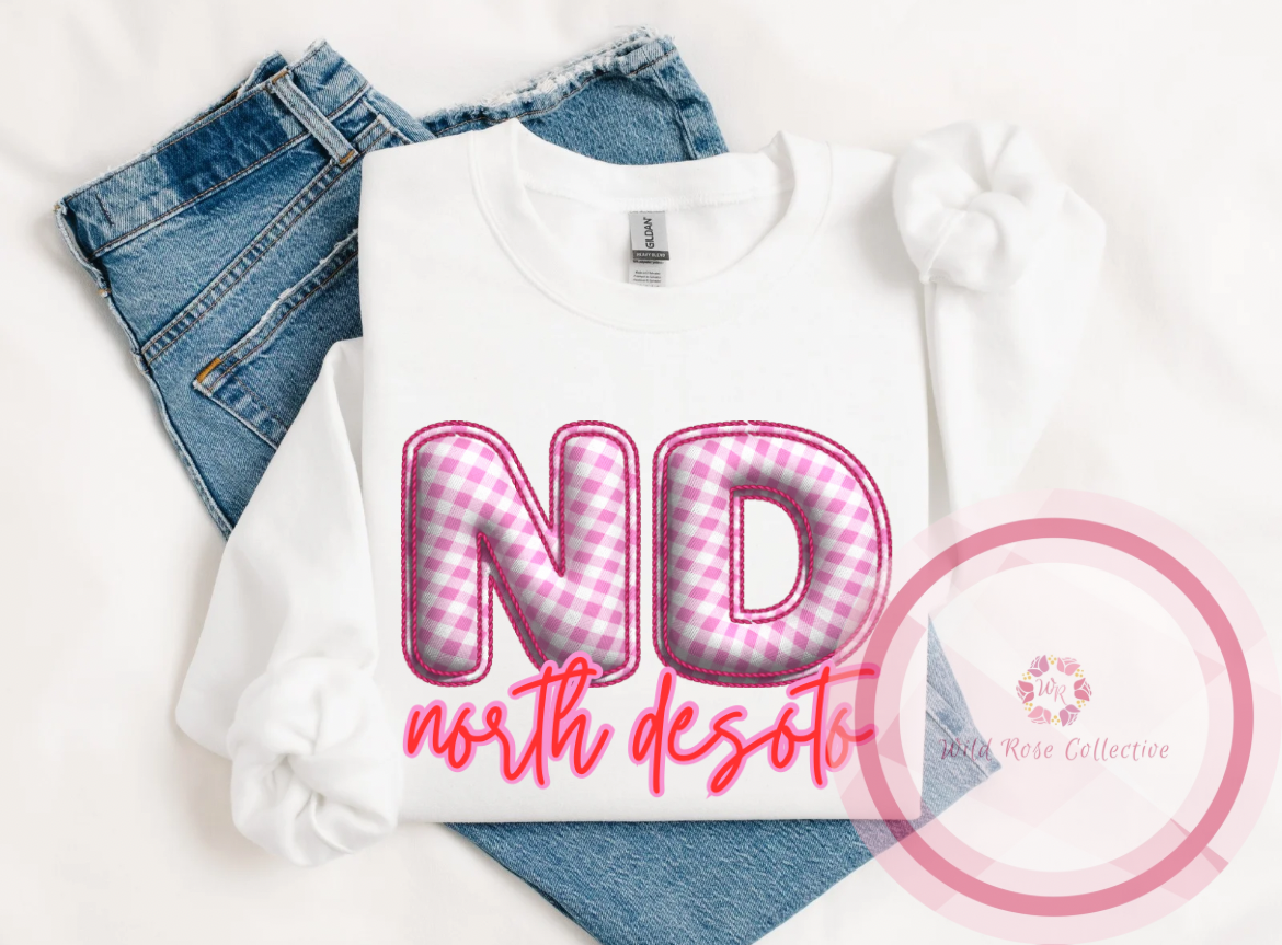 ND Pink Gingham Faux Stitching Sweatshirt