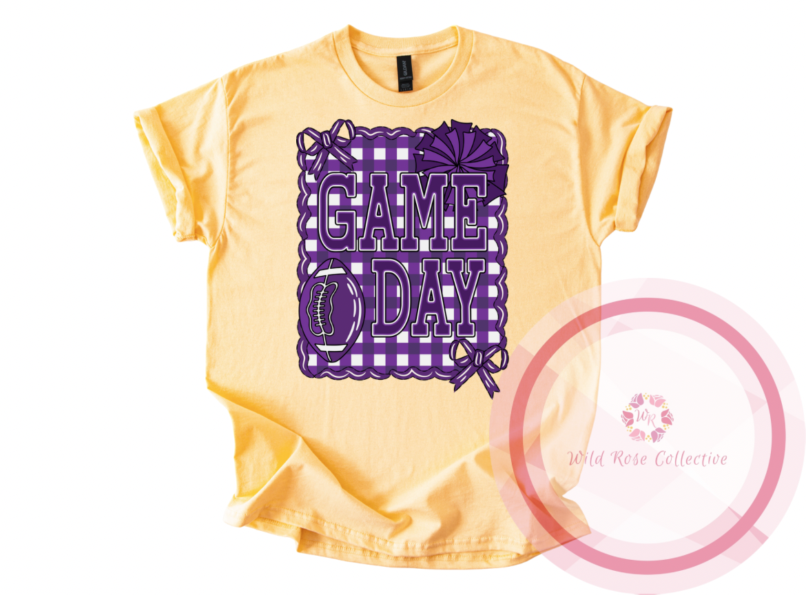 Game Day Tshirt - Purple Gingham