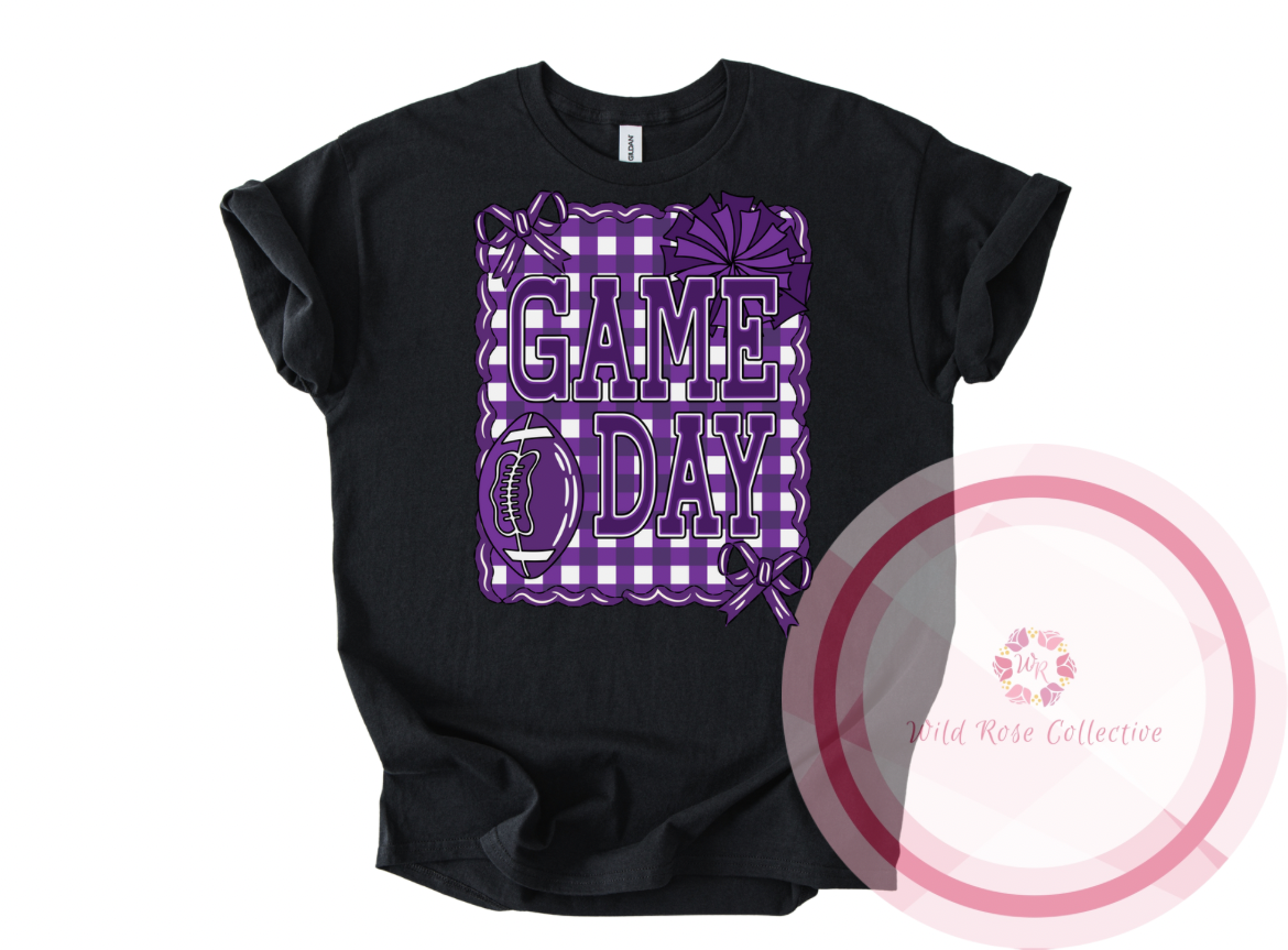 Game Day Tshirt - Purple Gingham