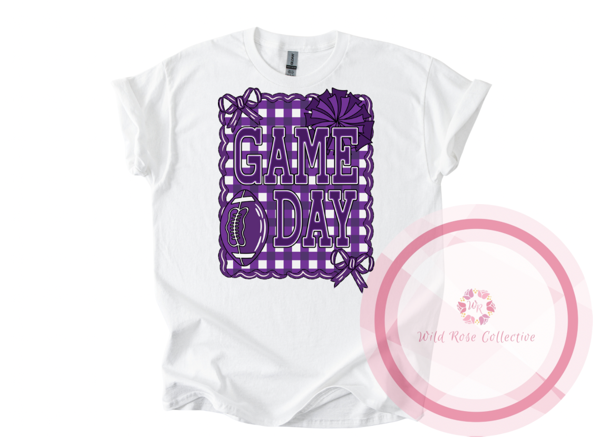 Game Day Tshirt - Purple Gingham