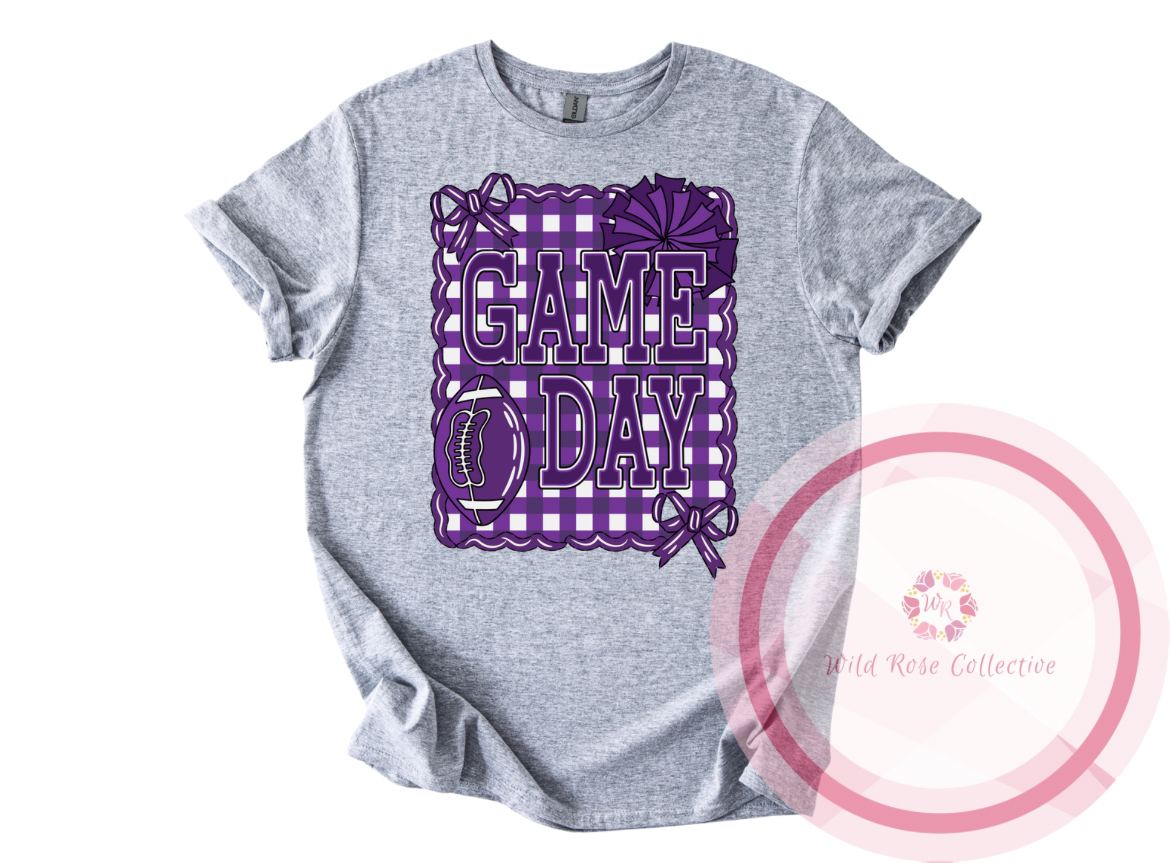 Game Day Tshirt - Purple Gingham