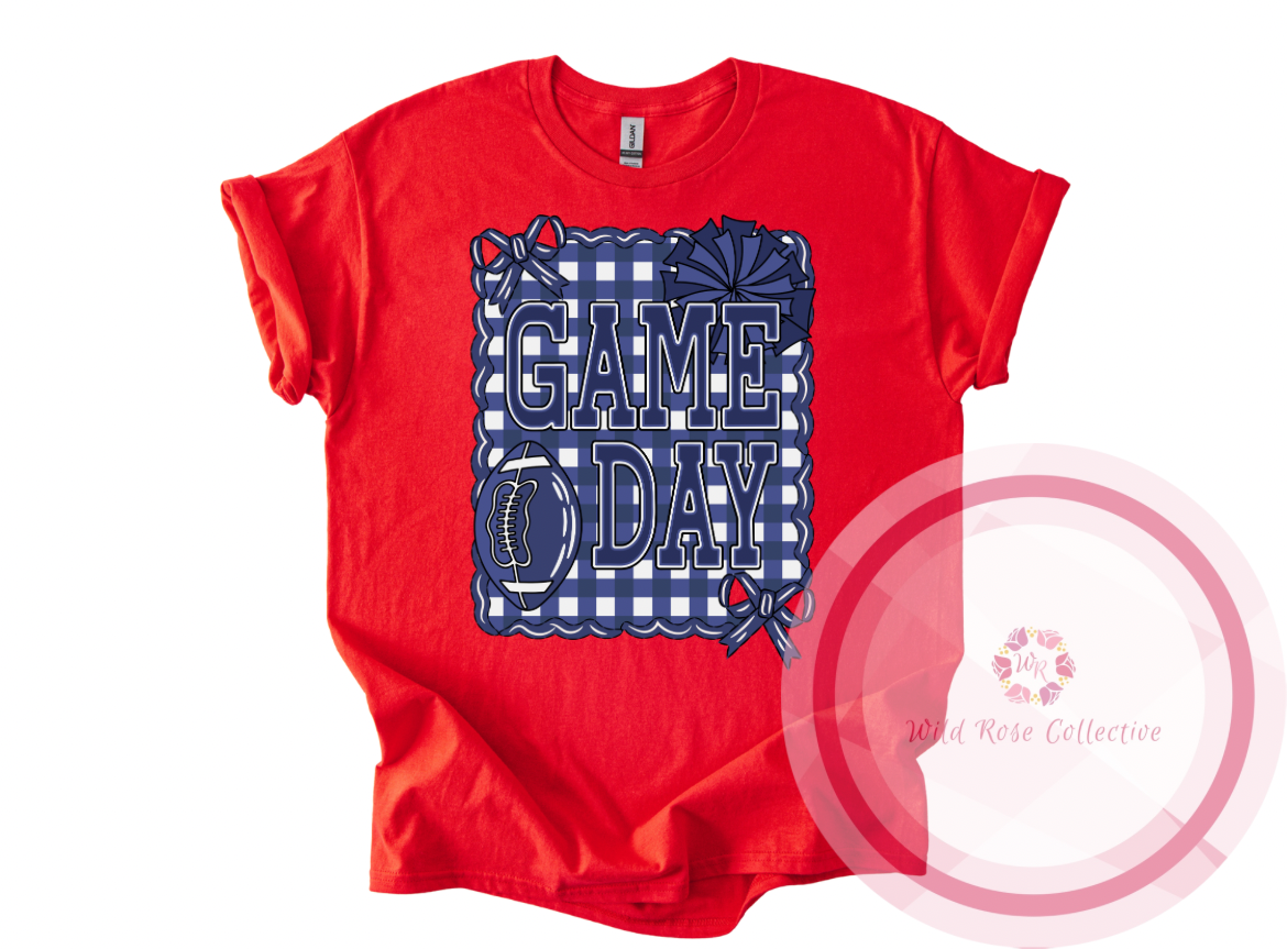 Game Day Tshirt - Navy Gingham