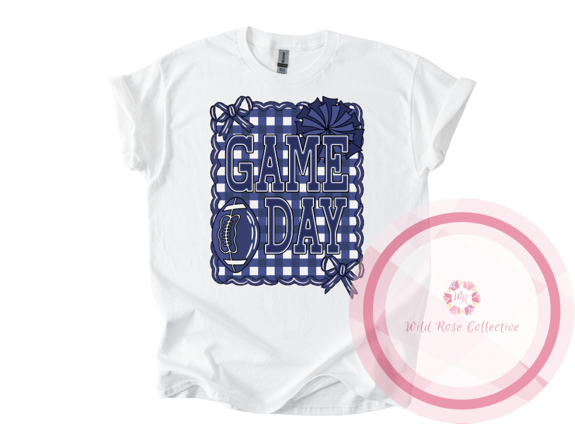 Game Day Tshirt - Navy Gingham