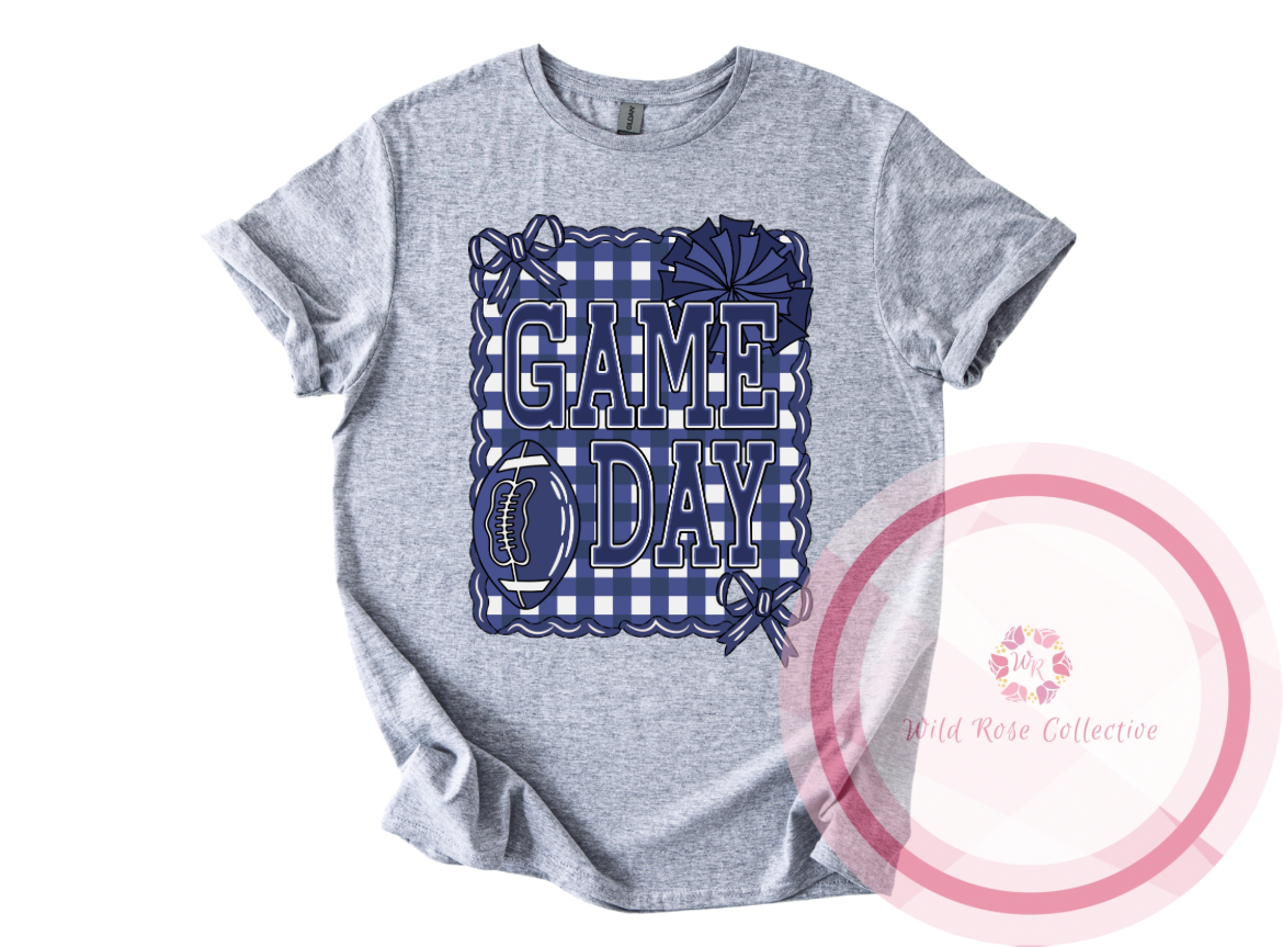 Game Day Tshirt - Navy Gingham