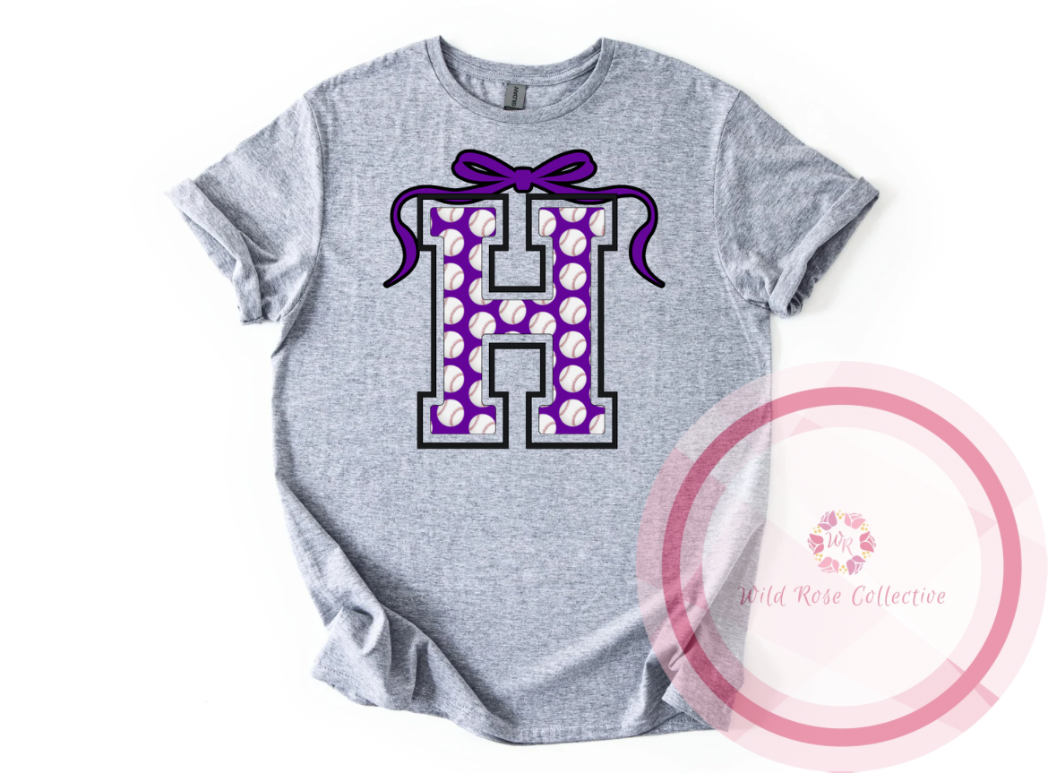 Hallsville Baseball Letter Bow Tshirt