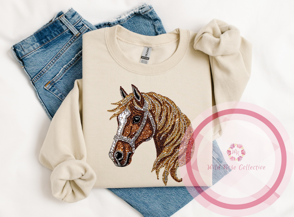 Faux Rhinestone Horse Sweatshirt