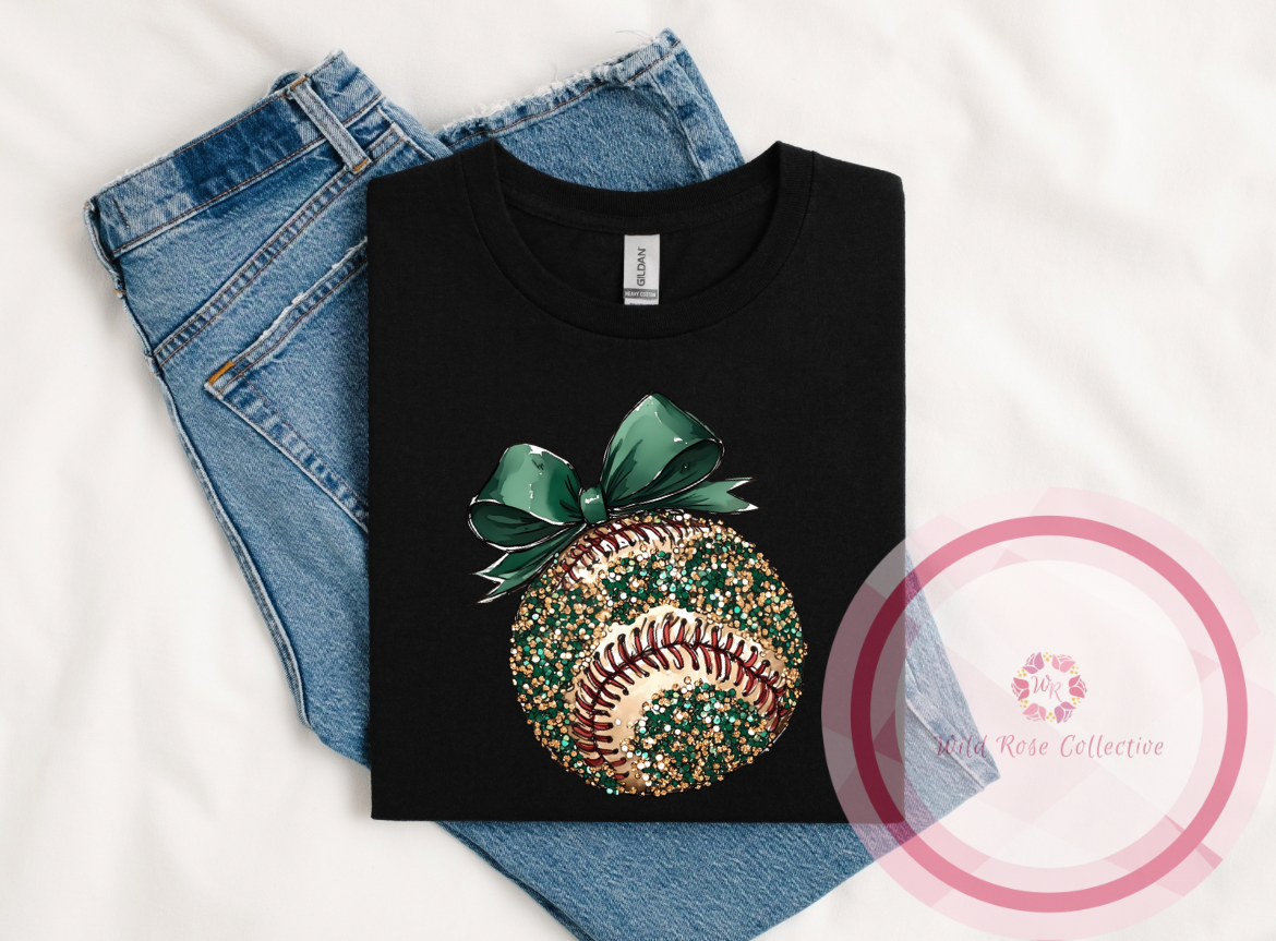 Green & Gold Vintage Glitter Baseball