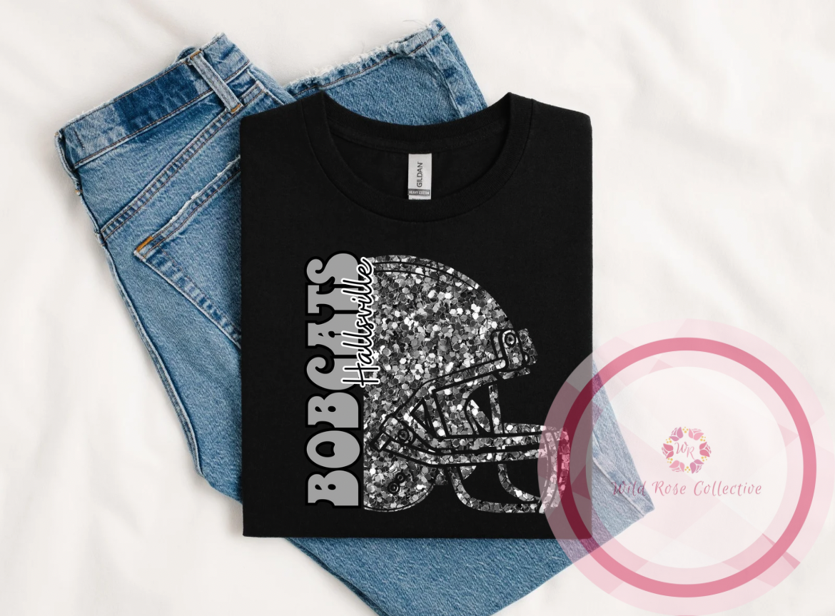 Bobcats faux sequins helmet tshirt