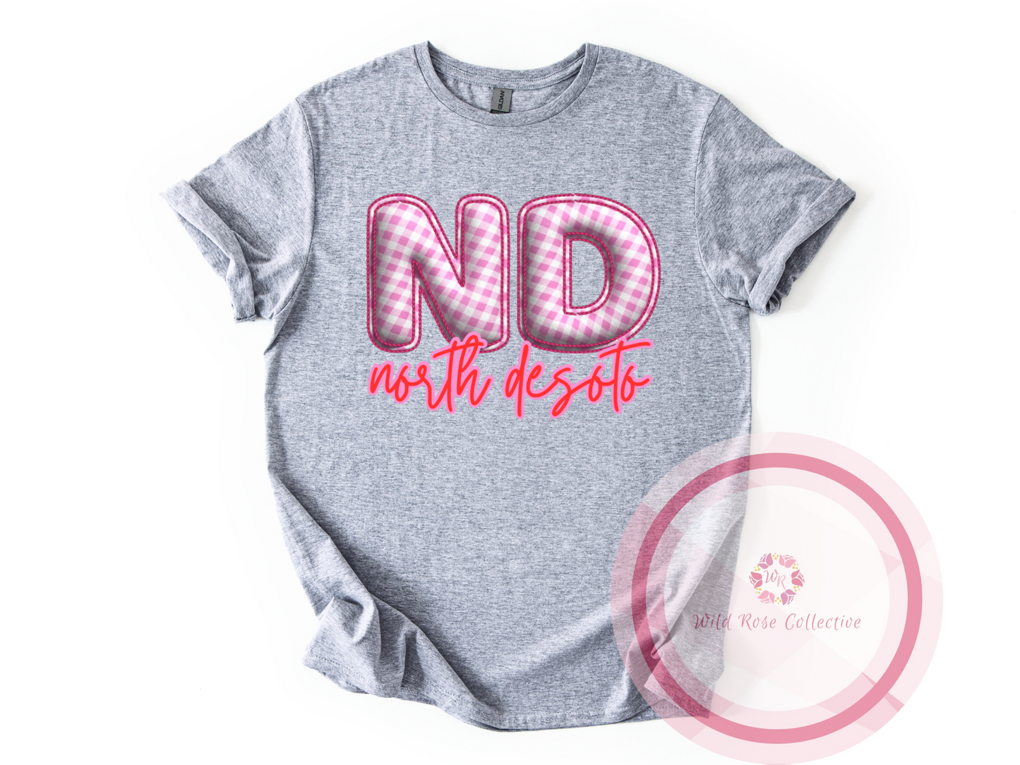 ND pink gingham faux stitching tshirt