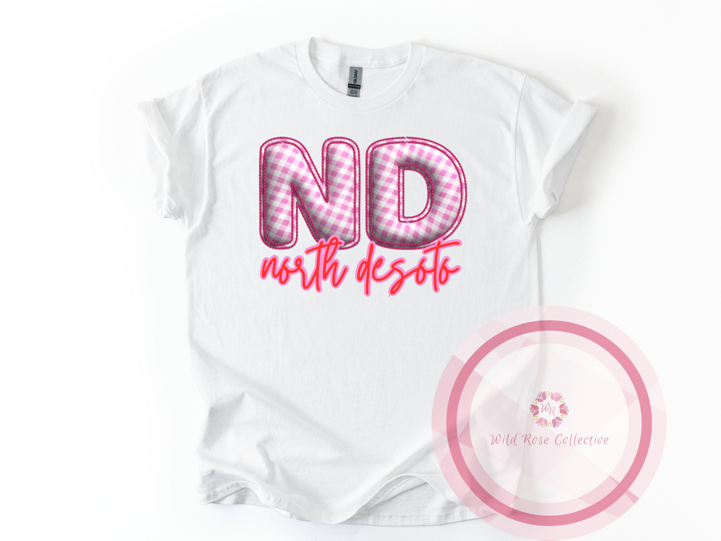 ND pink gingham faux stitching tshirt