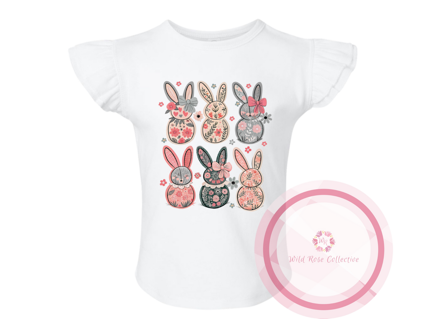 Easter Bunny Floral - flutter sleeves