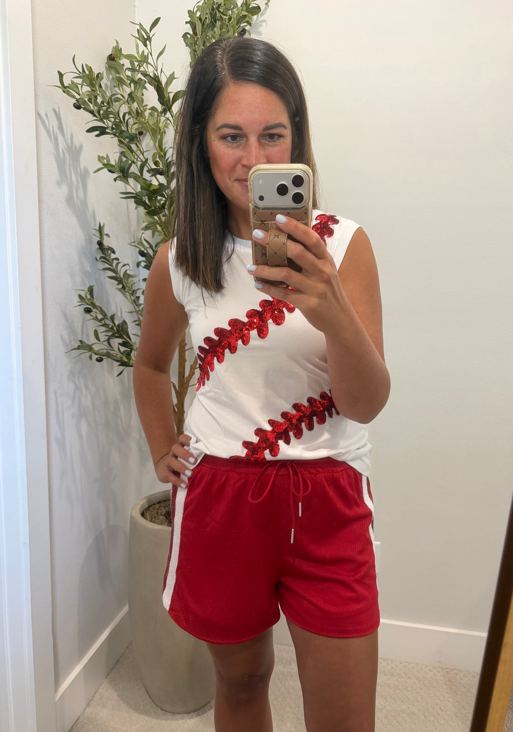 Sequin Baseball Laces Tank Top (multiple color options)