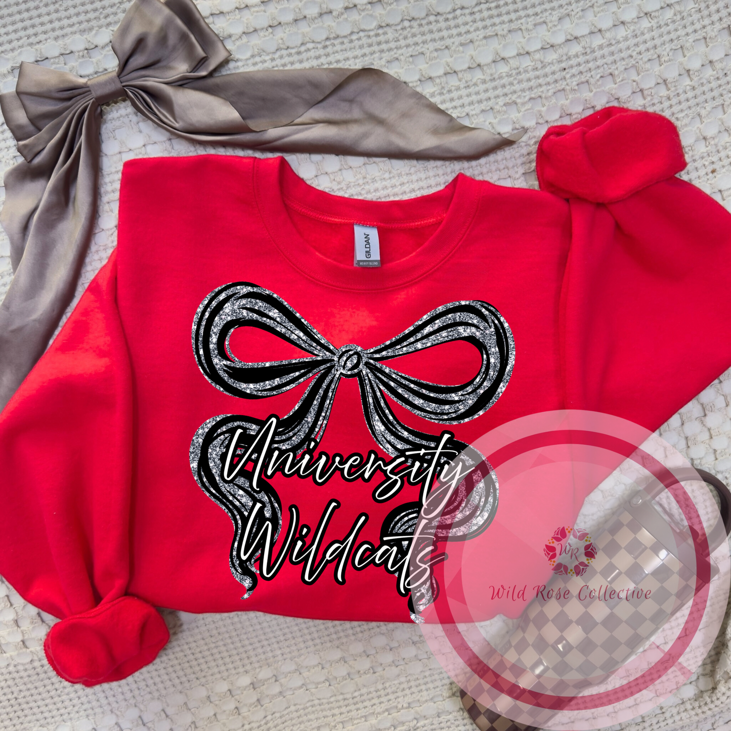 University Wildcats Brushstroke Bow Sweatshirt - red