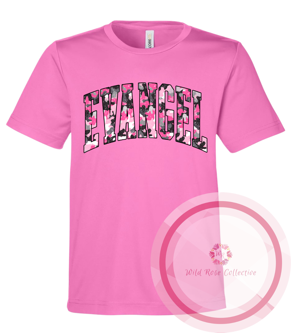 Evangel Pink Camo Performance Tshirt