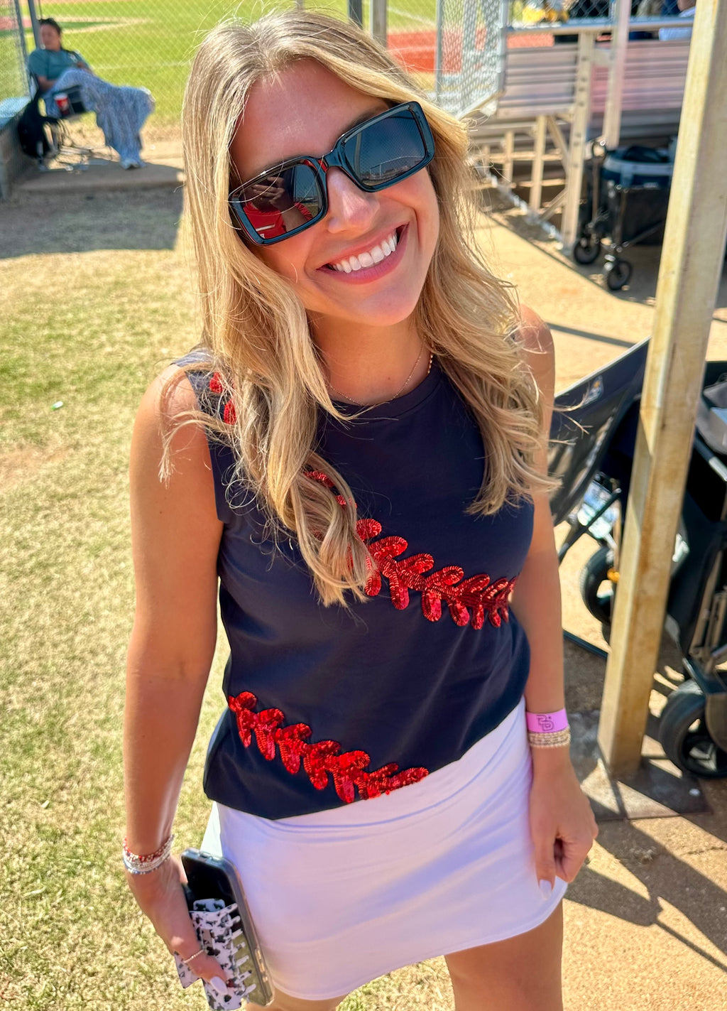 Sequin Baseball Laces Tank Top (multiple color options)
