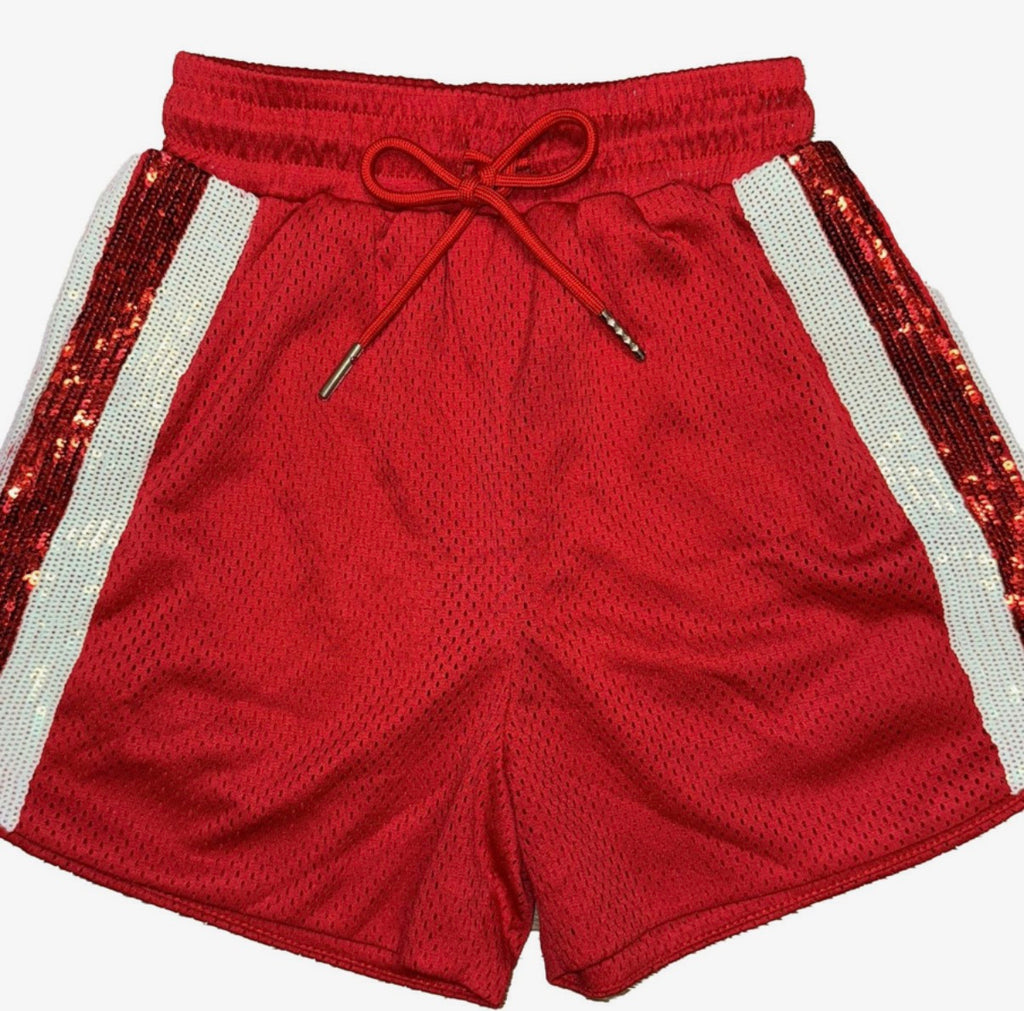 Red & White Sequin Shorts