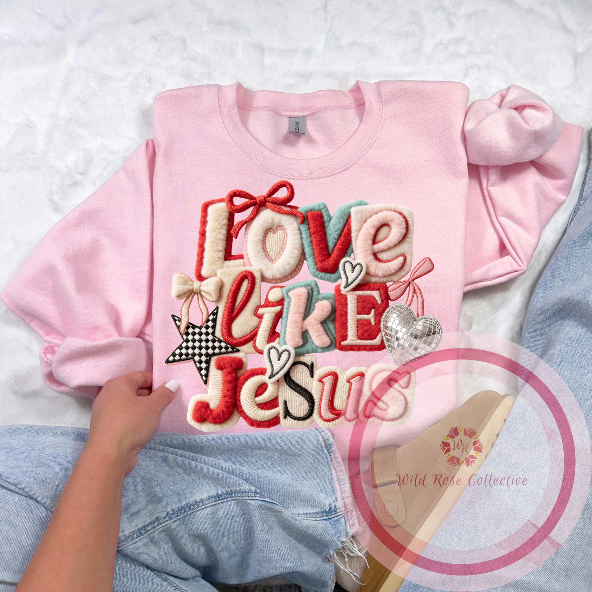 Love Like Jesus Faux Yarn Sweatshirt