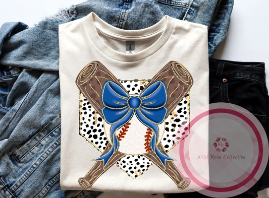 Glittery Baseball Coquette with Royal blue bow