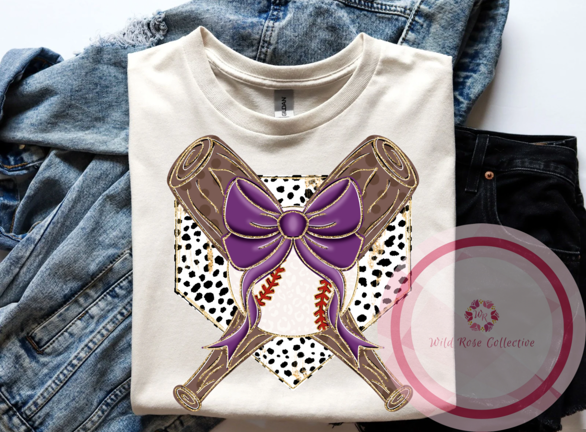 Glittery Baseball Coquette with purple bow