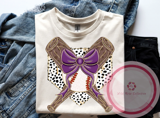 Glittery Baseball Coquette with purple bow