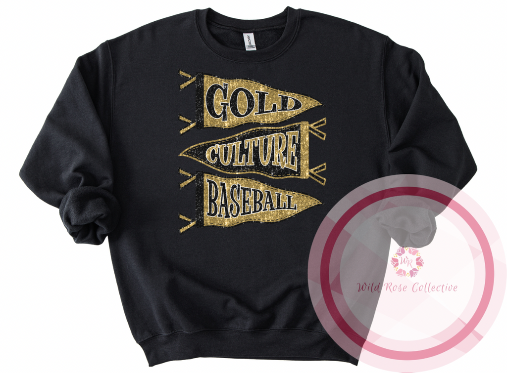 Gold Culture Baseball Faux Sequins Pennant Flags Sweatshirt