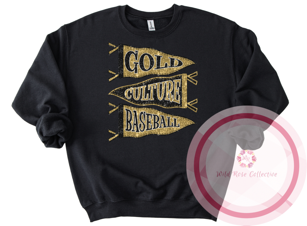Gold Culture Baseball Faux Sequins Pennant Flags Sweatshirt