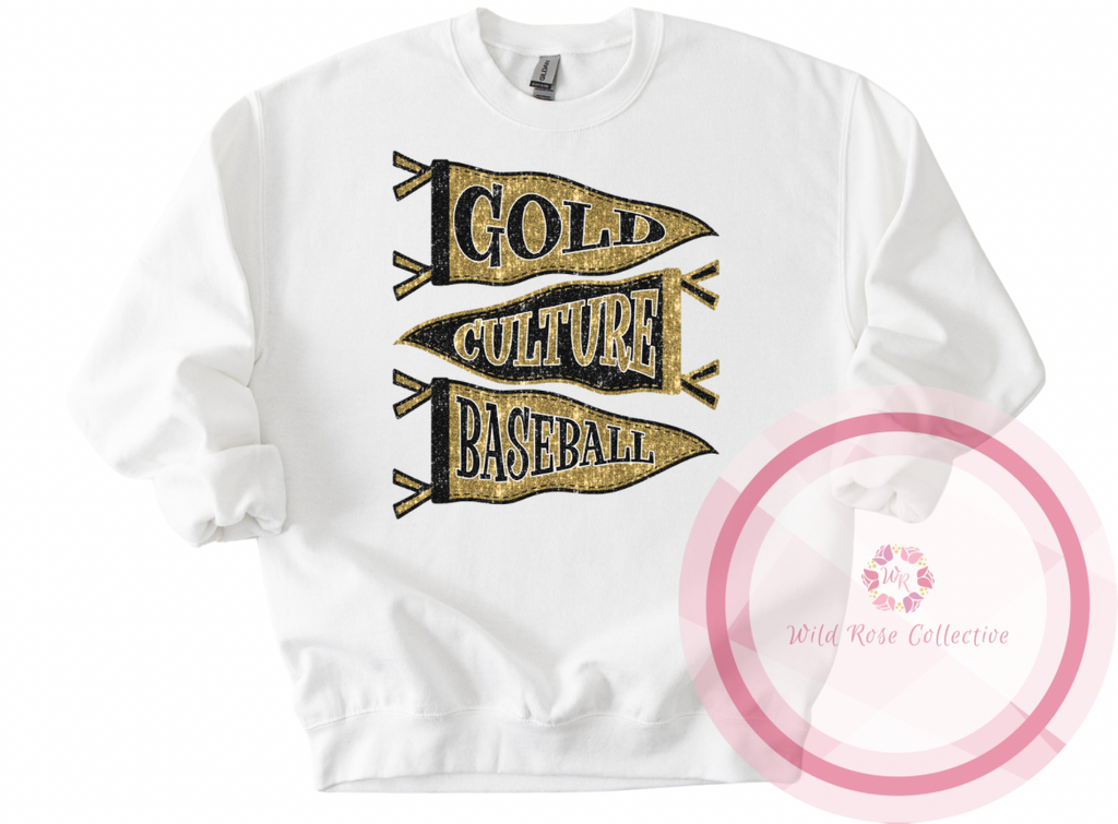 Gold Culture Baseball Faux Sequins Pennant Flags Sweatshirt