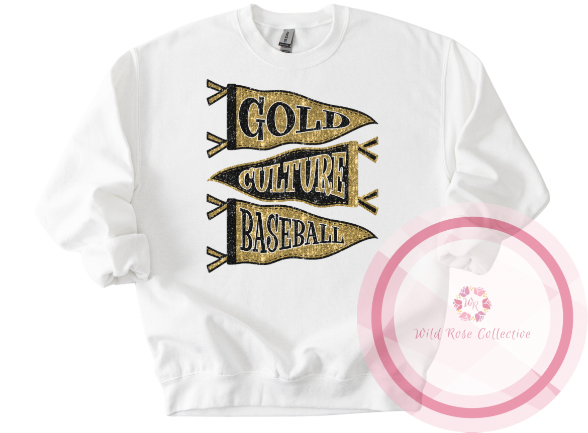 Gold Culture Baseball Faux Sequins Pennant Flags Sweatshirt