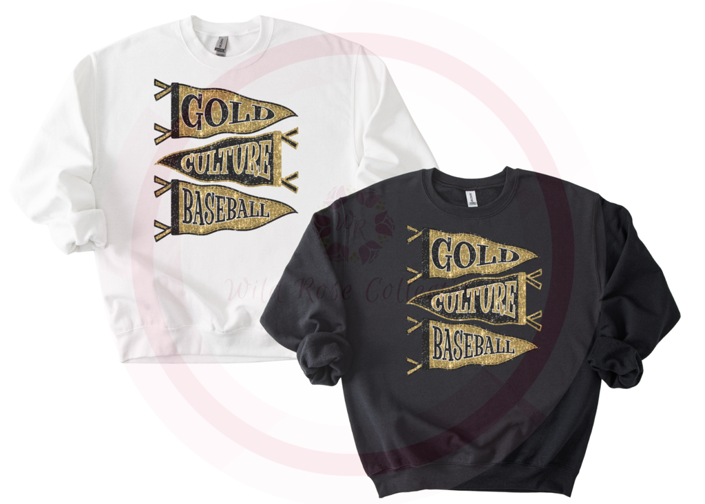 Gold Culture Baseball Faux Sequins Pennant Flags Sweatshirt