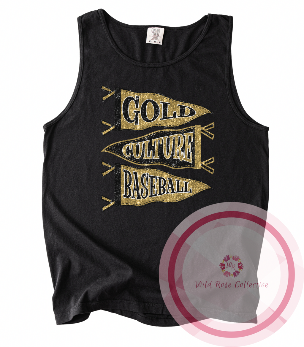 Gold Culture Baseball Faux Sequins Pennant Flags Tank Top