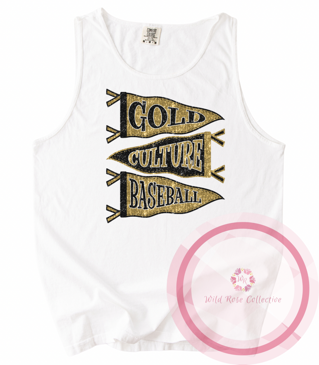 Gold Culture Baseball Faux Sequins Pennant Flags Tank Top