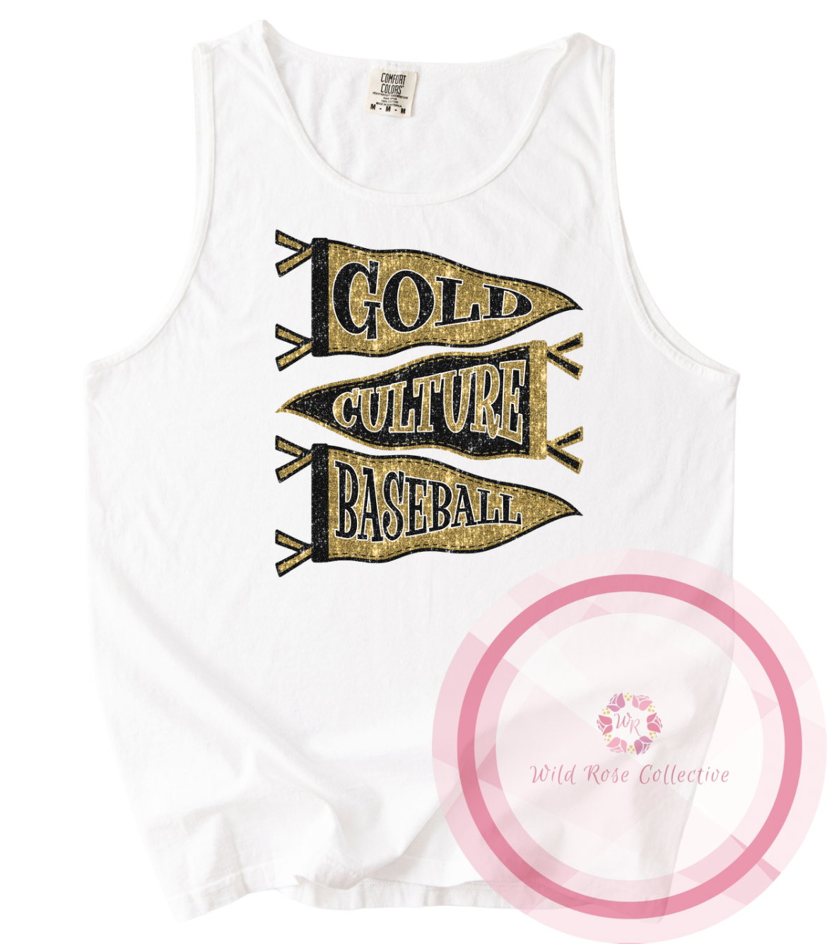 Gold Culture Baseball Faux Sequins Pennant Flags Tank Top