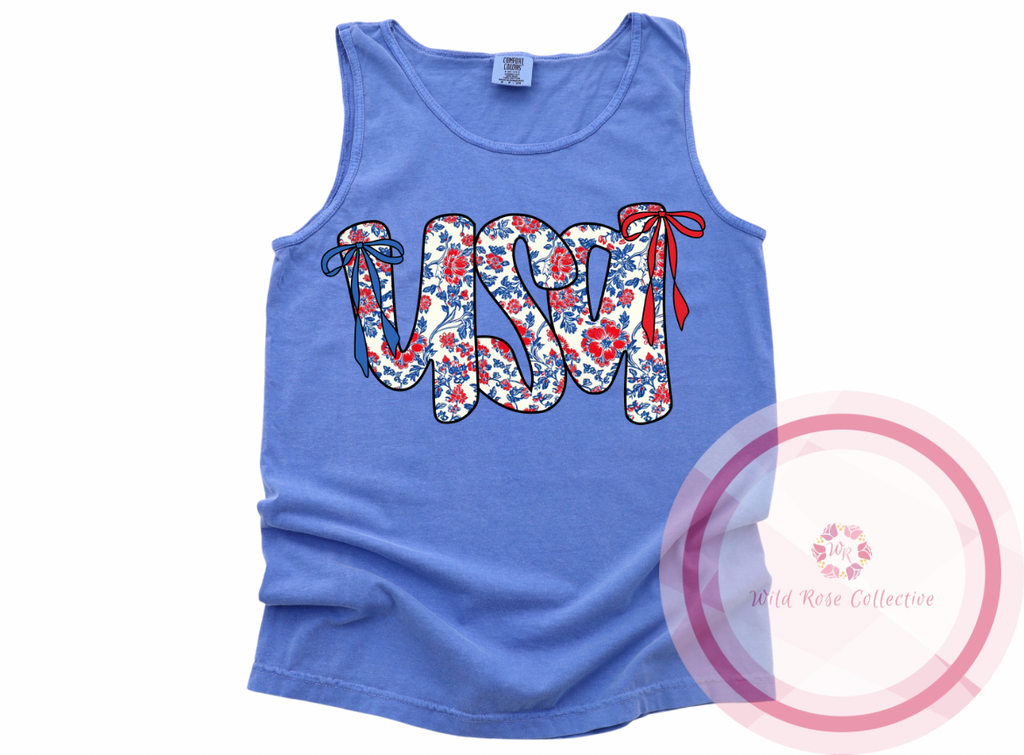 Floral USA Tank Top