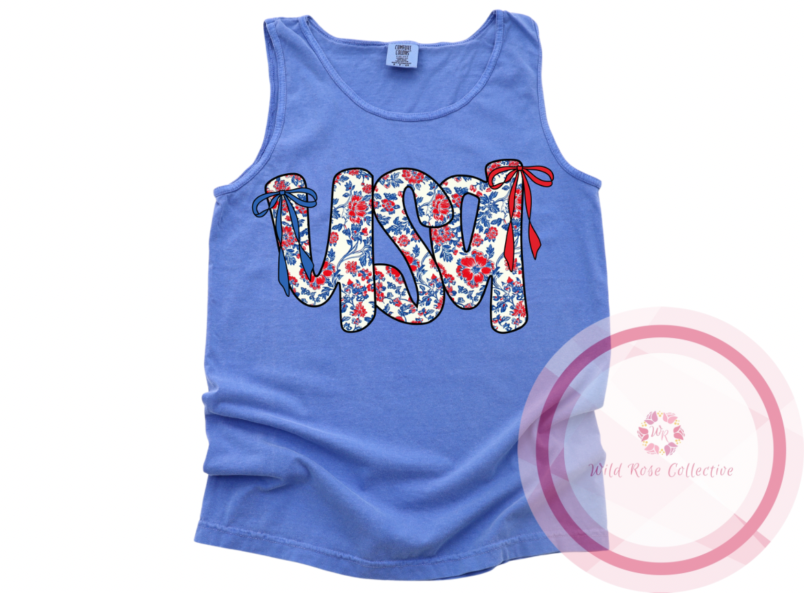 Floral USA Tank Top