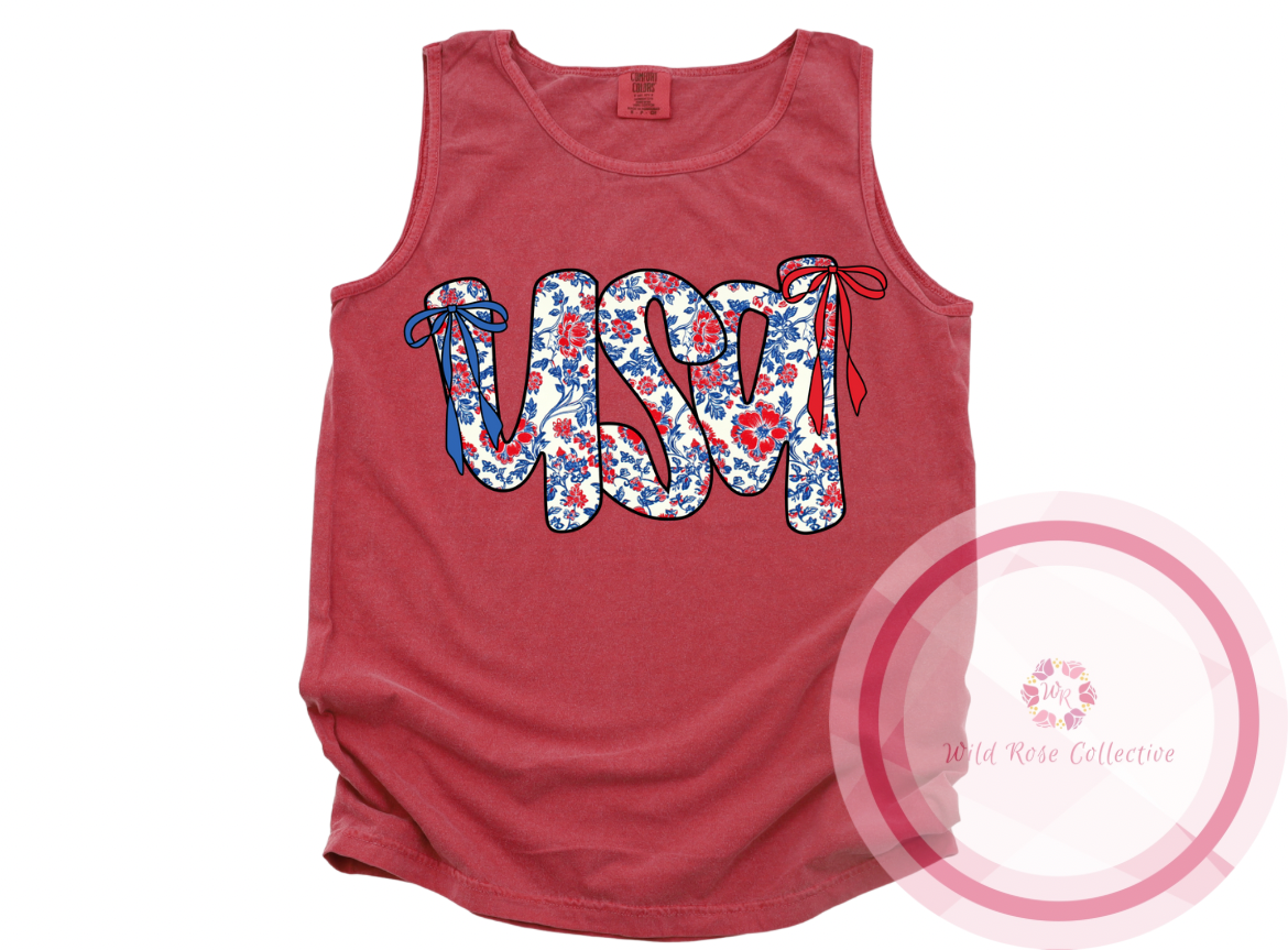 Floral USA Tank Top