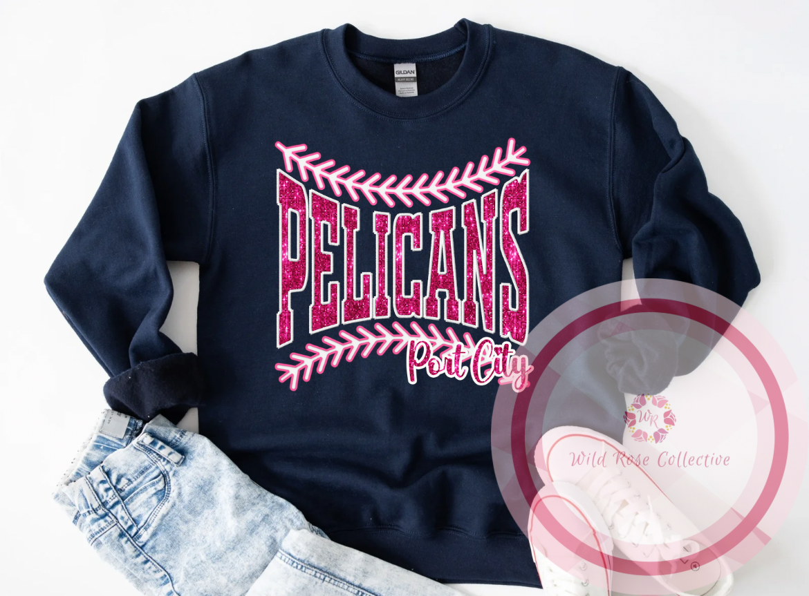 Port City Pelicans Faux Sequin Baseball Laces Sweatshirt