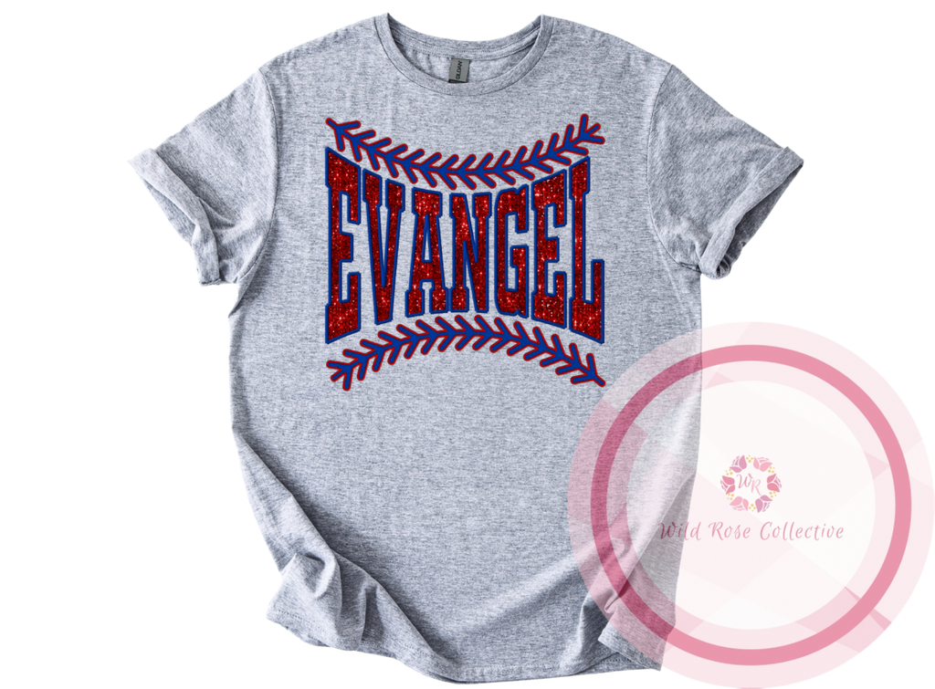 Evangel Faux Sequin Baseball Laces Tshirt
