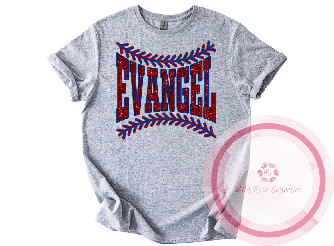 Evangel Faux Sequin Baseball Laces Tshirt
