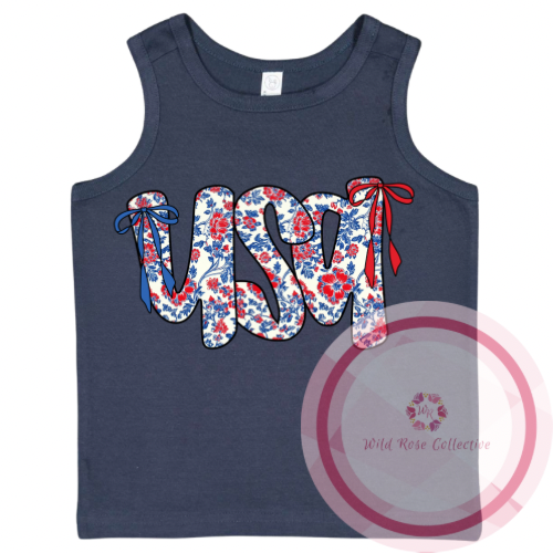 Floral USA Toddler Tank Top