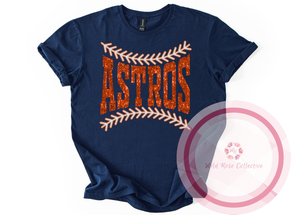 Astros Faux Sequin Baseball Laces Tshirt