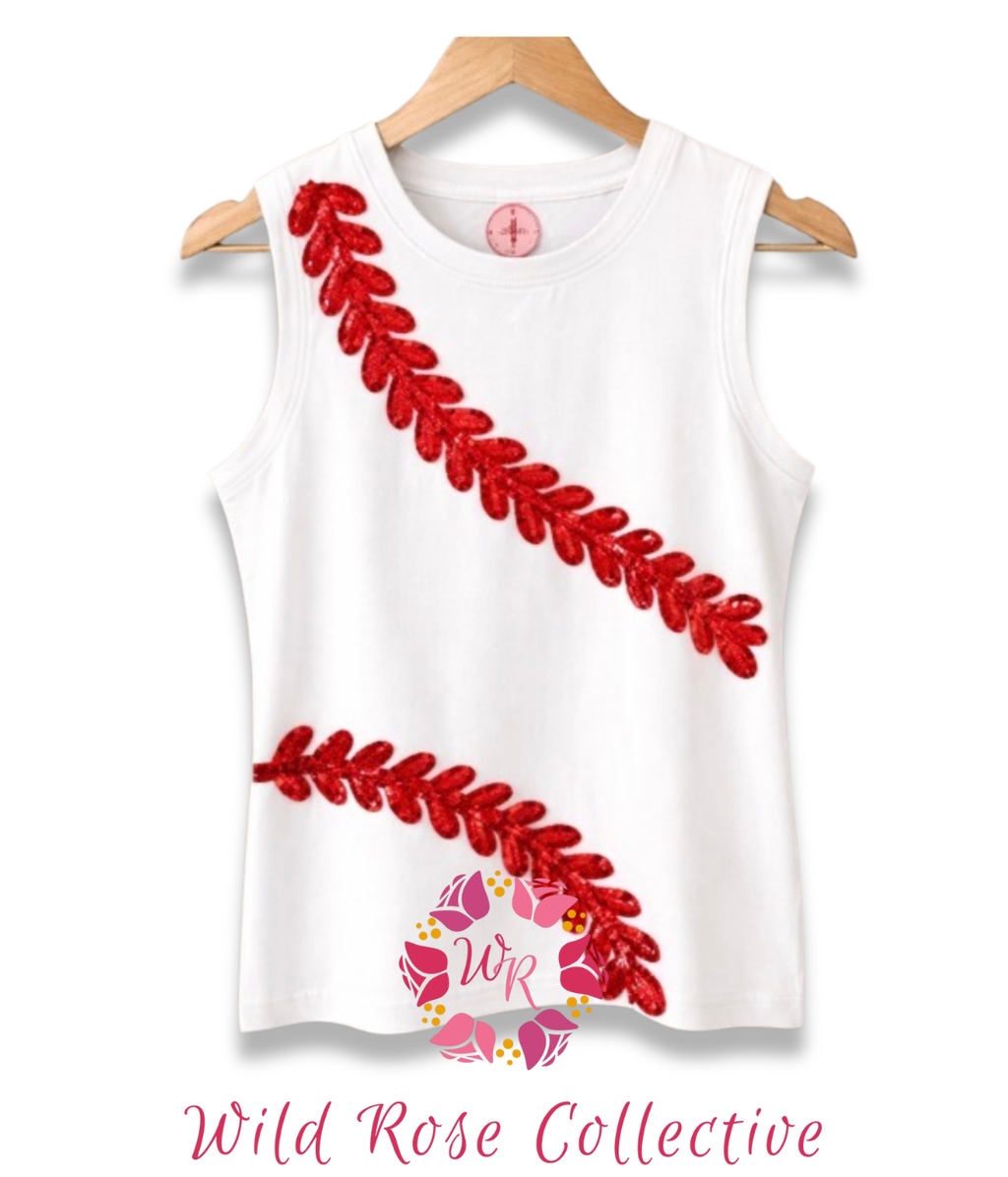 Sequin Baseball Laces Tank Top (multiple color options)