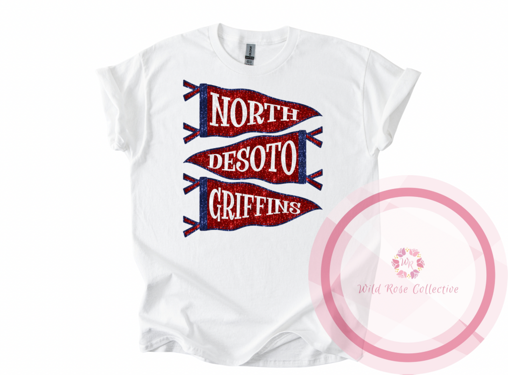 North DeSoto Griffins Faux Sequin Pennant Flags Tshirt