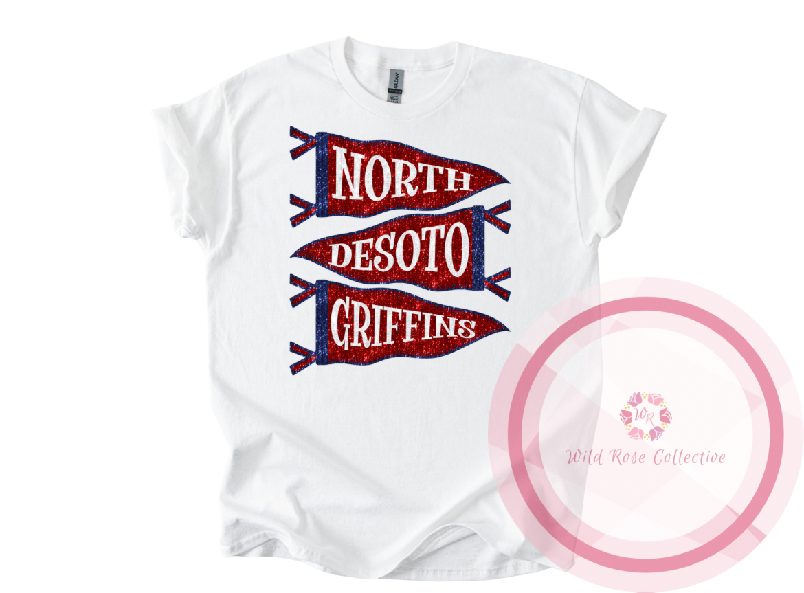 North DeSoto Griffins Faux Sequin Pennant Flags Tshirt