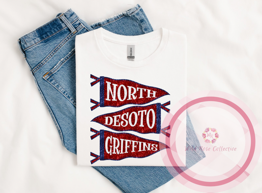 North DeSoto Griffins Faux Sequin Pennant Flags Tshirt