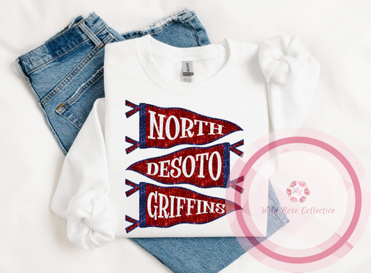North DeSoto Griffins Faux Sequin Pennant Flags Sweatshirt