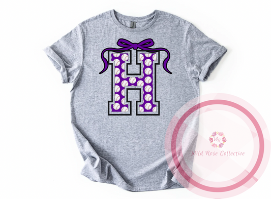 Hallsville Baseball Letter Bow Tshirt