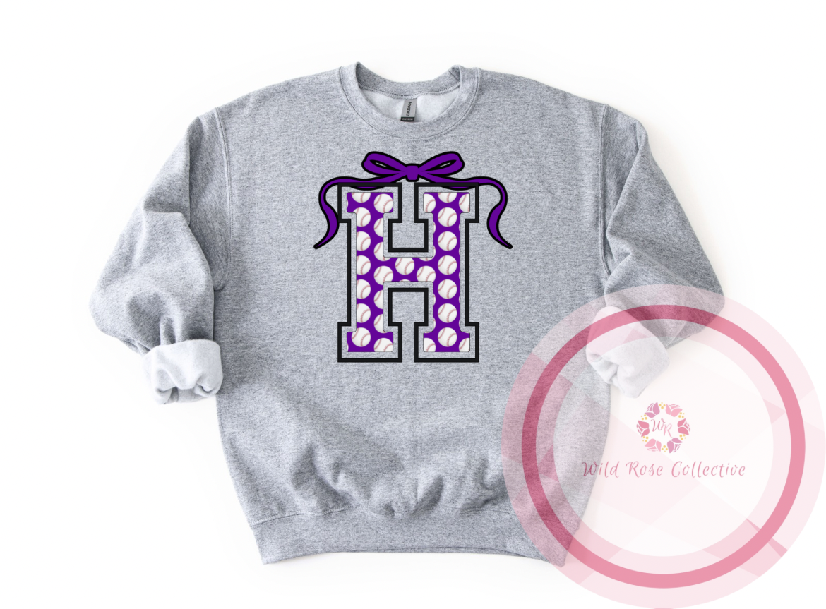 Hallsville Baseball Letter Bow Sweatshirt
